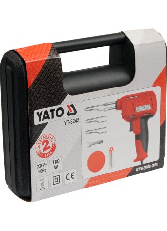 Электропаяльник импульсный в наборе (230V, 180W, LED) "Yato" YT-8245