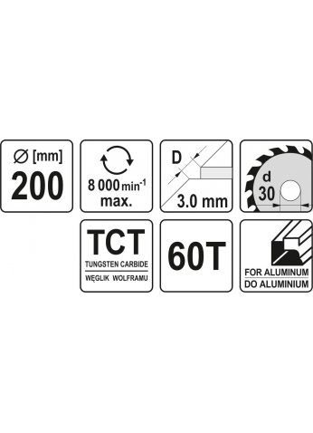Диск пильный по Al с напаянными зубцами из твердых сплавов 200/30 60T YT-6091 Yato