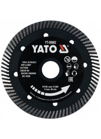 Круг алмазный для керамогранита 125x22.2x1.3мм "Yato" YT-59982