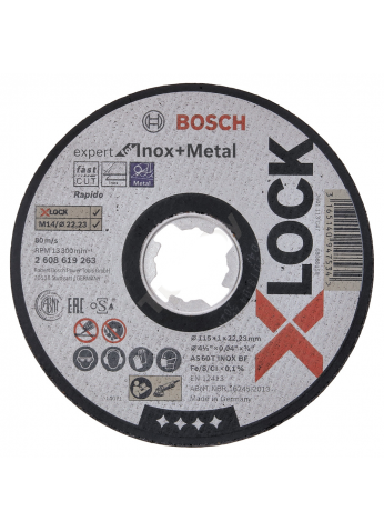 Отрезной круг X-LOCK 115x1x22.23мм Expert for Inox + Metal, BOSCH 2608619263
