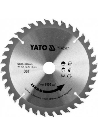 Диск пильный 160/20 36T YATO YT-60577