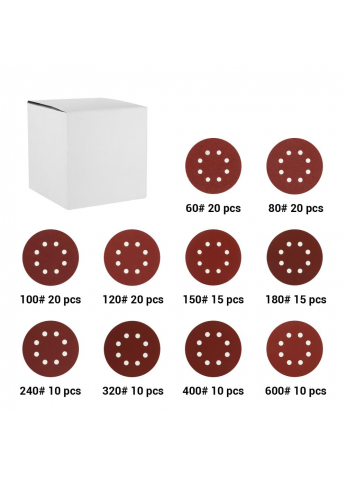 Набор шлифовальных кругов D125 мм зерно P60, P80, P100, P120, P150, P180, P240, P320, P400, P600 DEKO SD150 (150 шт) 065-0671