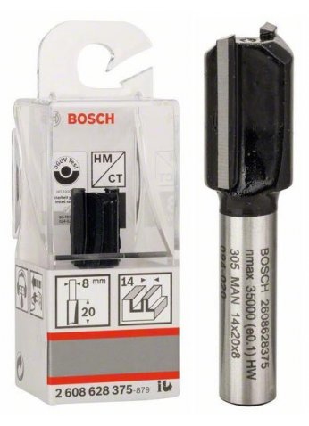 Фреза пазовая, 2 лезвия, хв-8мм, ф14мм, длина20мм Bosch (2608628375)