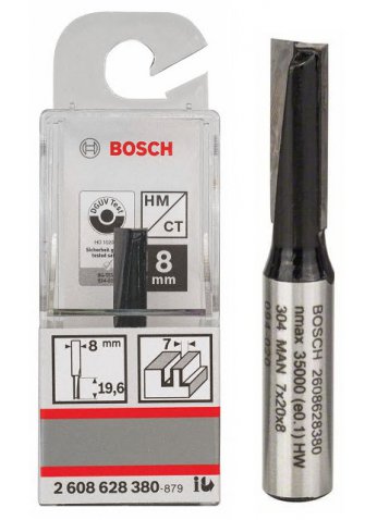 Фреза пазовая, 2 лезвия, хв-8мм, ф7мм, длина20мм Bosch (2608628380)