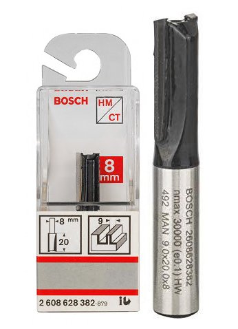 Фреза пазовая, 2 лезвия, хв-8мм, ф9мм, длина20мм Bosch (2608628382)